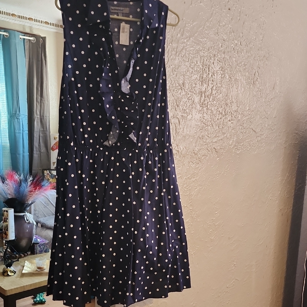 Navy Polka Dot Sleeveless Dress